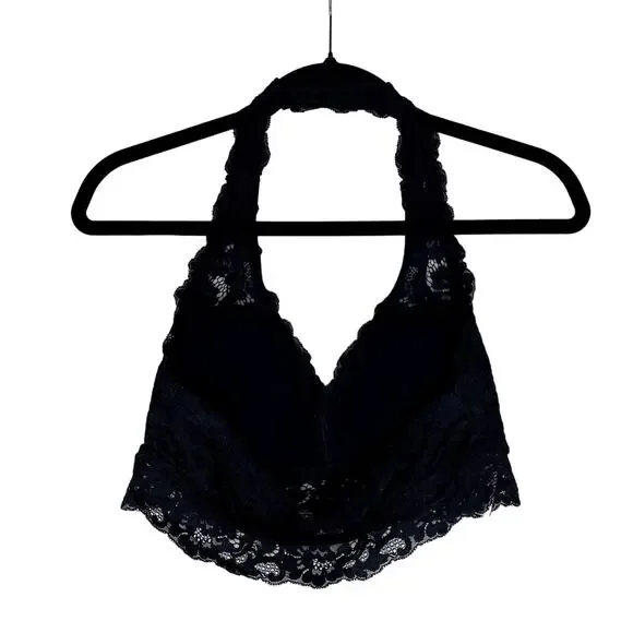 DOBREVA Padded Floral Halter Lace Wireless Bralette Black Large Intimates Bra - Picture 10 of 11
